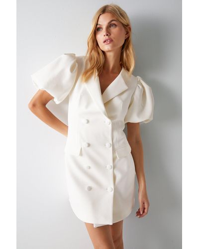 Warehouse Premium Tailored Wrap Over Mini Dress - White