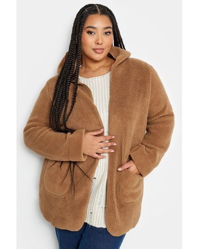 Yours Faux Fur Teddy Jacket - Brown