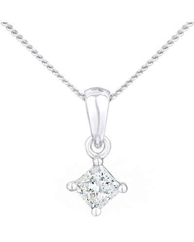 Jewelco London 18ct White Gold Princess 1/4ct Diamond Solitaire Necklace 18"