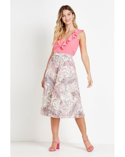 Wallis Ivory Paisley Pleated Skirt - Pink