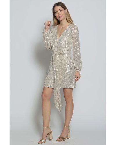 Cutie London Sequin Full Sleeved Front Tie Silver Dress - Grey
