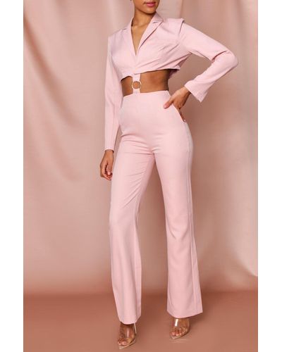 MissPap Ring Detail Cut Out Blazer Jumpsuit - Pink