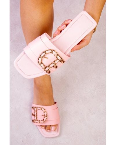 Where's That From 'alaska' Chain Detailed Buckle Flat Sandals - Pink
