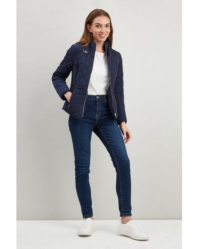 Wallis Petite Quilted Zip Front Jacket - Blue