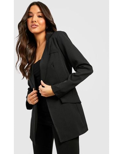 Boohoo Tailored Plunge Front Fitted Blazer - Black