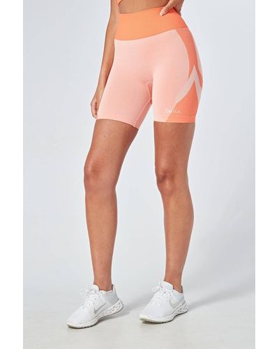 Twill Active Recycled Colour Block Body Fit Cycling Shorts - Coral - Orange