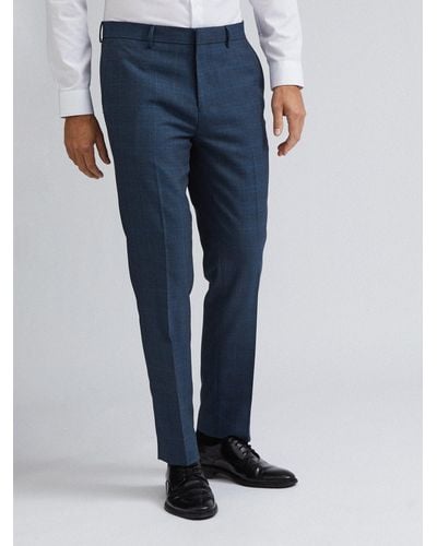 Burton Blue Slim Fit Check Trousers