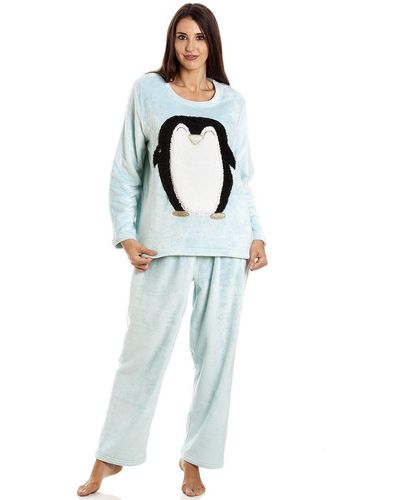 CAMILLE Supersoft Fleece Penguin Character Pyjama Set - Blue