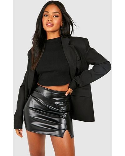 Boohoo Contrast Seam Leather Look Mini Skirt - Black