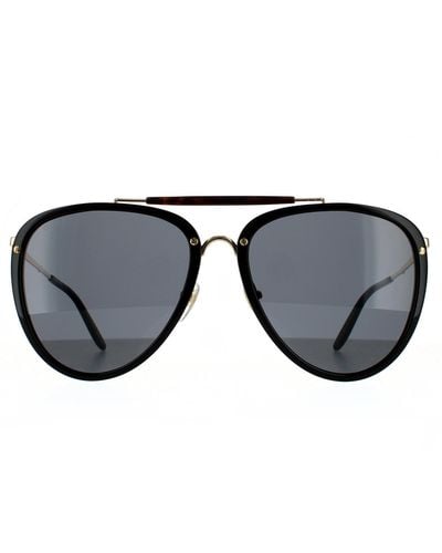Gucci Aviator Shiny Black And Gold Grey Sunglasses
