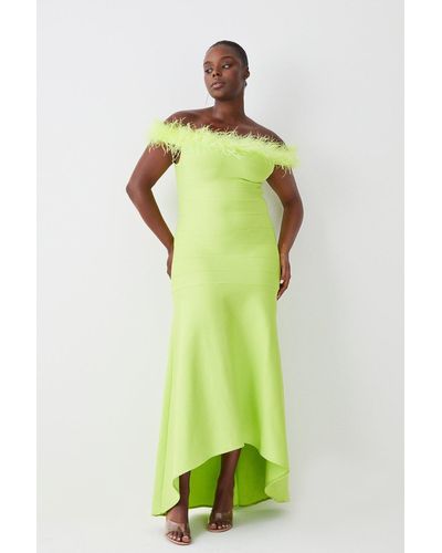Karen Millen Plus Size Feather Detail Bandage Bardot Midaxi Dress - Green
