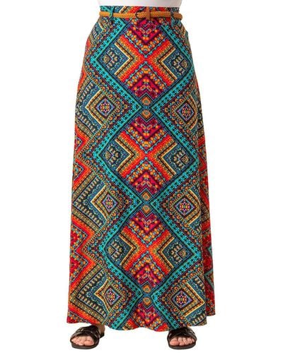 Roman Aztec Print Maxi Skirt - Red