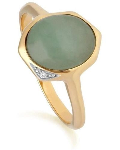 Gemondo Green Jade & Diamond Gold Plated Sterling Silver Irregular Ring