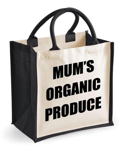 60 SECOND MAKEOVER Medium Jute Bag Mum's Organic Produce Black Bag New Mum