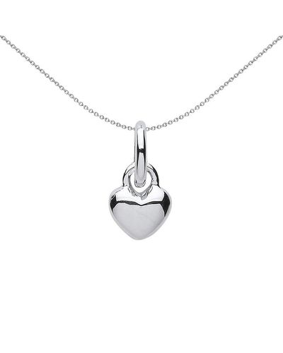 Jewelco London Rhodium Sterling Silver Love Heart Link Charm - Metallic