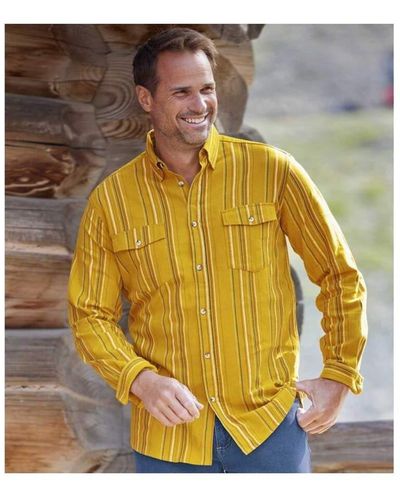 Atlas For Men Striped Flannel Shirt - Yellow