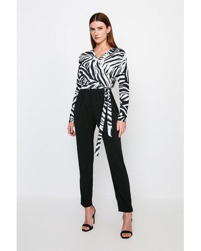 Karen Millen Zebra Wrap Jersey Jumpsuit - Black