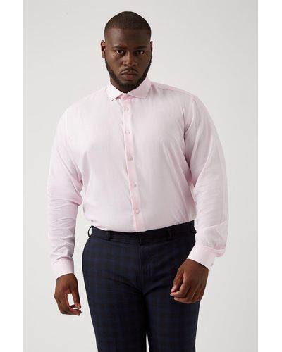 Burton Plus And Tall Tailored Fit Pink Puppytooth Shirt - White