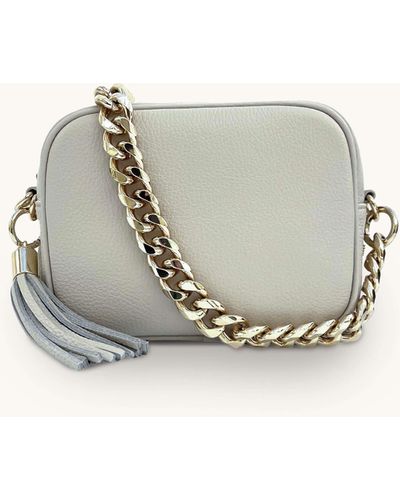 Apatchy London Light Grey Leather Crossbody Bag With Gold Chain Strap