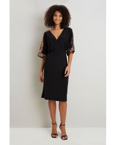 Wallis Sequin Trim Wrap Jersey Dress - Black