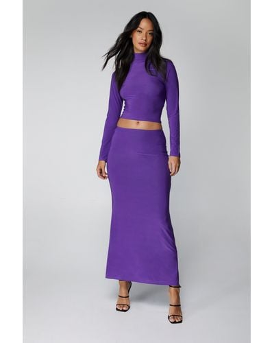 Nasty Gal Slinky Maxi Skirt - Purple