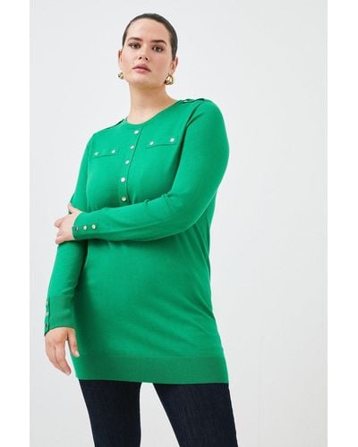 Karen Millen Plus Size Viscose Blend Military Trim Knit Tunic - Green