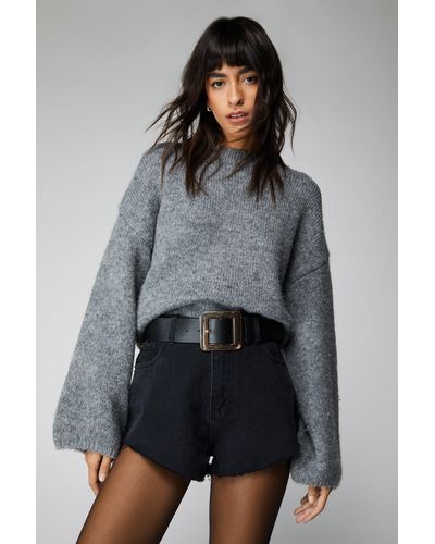 Nasty Gal Faux Leather Metal Square Buckle Waist Belt - Grey