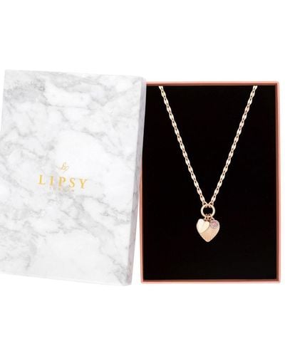 Lipsy Rose Gold Diamond Cut Heart Necklace - Gift Boxed - Black