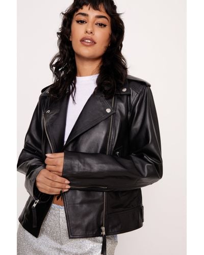 Nasty Gal Essentials Real Leather Moto Jacket - Black