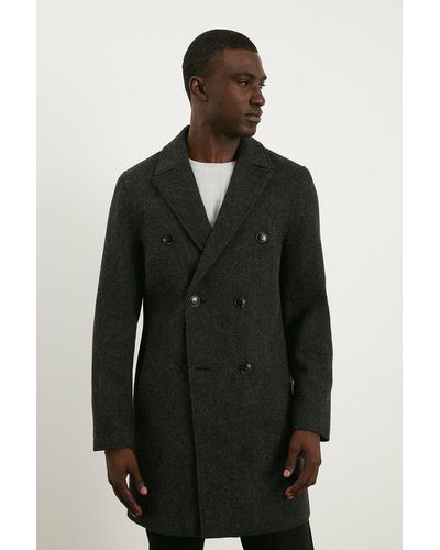 Burton Double Breasted Wool Coat - Black