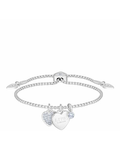 Lipsy Silver Plated Crystal Heart Charm Toggle Bracelet - Metallic