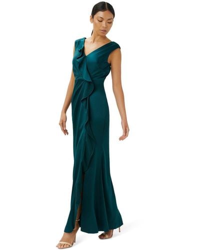 Adrianna Papell Satin Crepe Ruffle Gown - Blue