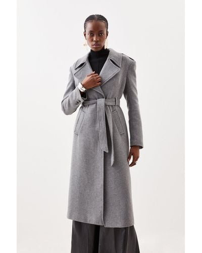 Karen Millen Italian Manteco Wool Mix Strong Shoulder Coat - Grey