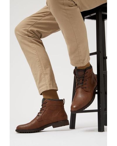 Burton Tan Leather Look Worker Boots - Natural