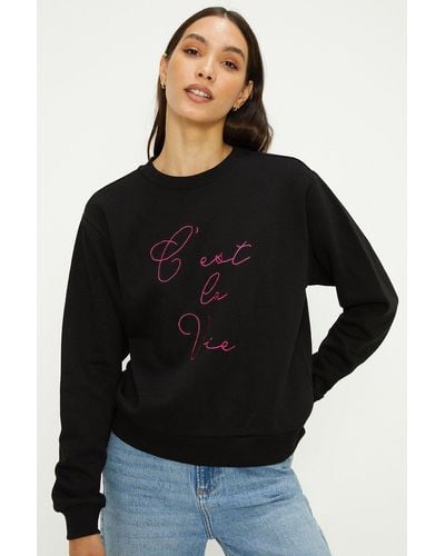 Oasis C'est La Vie Embroidered Sweatshirt - Black
