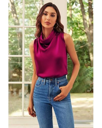 FS Collection High Neck Sleeveless Blouse In Fuchsia - Pink