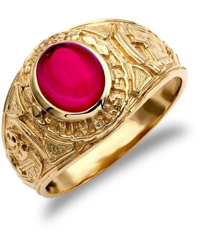 Jewelco London 9ct Gold Ruby-red Oval Cabochon Cz University University Ring - Jrn341 - Pink