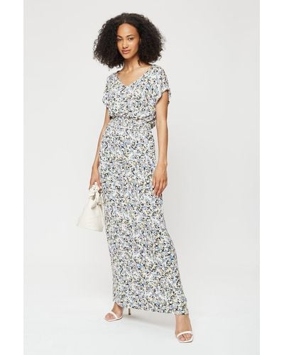 Dorothy Perkins Tall Multi Floral Roll Sleeve Maxi Dress - White