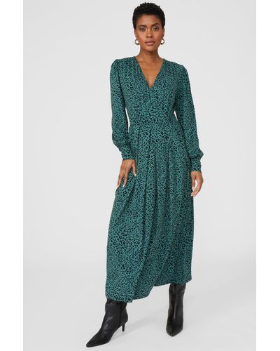 PRINCIPLES Long Sleeve Printed Jersey Wrap Dress - Green