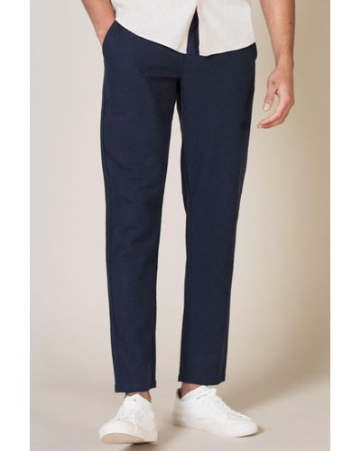 Nines Linen Blend Classic Fit Trousers - Blue