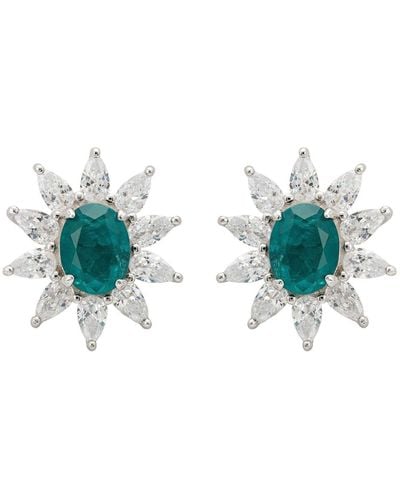 LÁTELITA London Daisy Gemstone Stud Earrings Emerald Silver - Blue