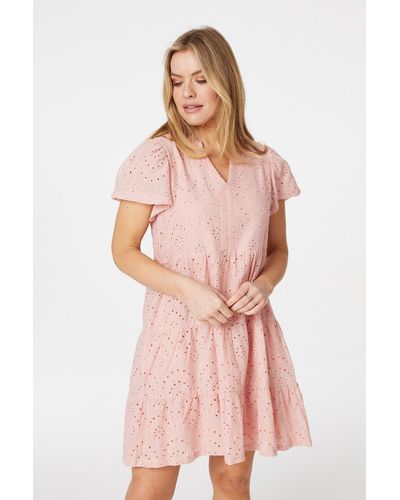 Izabel London Broderie Anglaise Short Dress - Pink