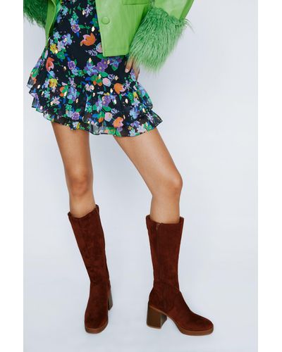 Nasty Gal Faux Leather Platform Knee High Boots - Green