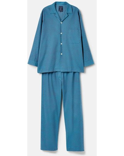 British Boxers 'stornoway' Herringbone Brushed Cotton Pyjama Set - Blue