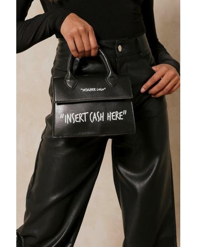 MissPap Insert Cash Here Slogan Cross Body Bag - Black