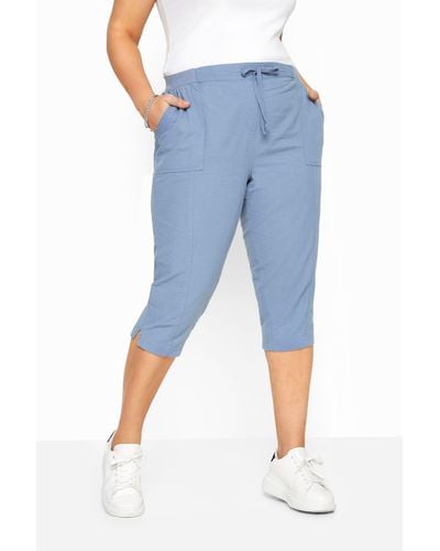 Yours Cool Cotton Cropped Trousers - Blue