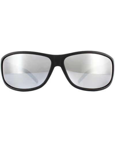 Montana Wrap Black Rubber Silver Mirror Polarized Sunglasses
