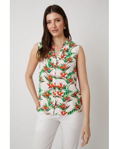 Wallis Cream Tropical Print Sleeveless Shirt - Natural