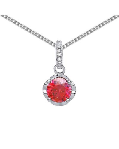 Jewelco London Silver Red Cz Drop Pendant Necklace 18 Inch