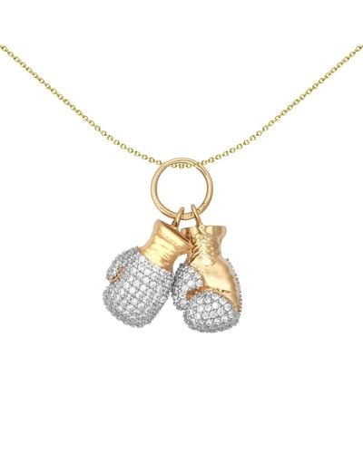 Jewelco London 9ct 2-colour Gold Cz 3d Pair Of Boxing Gloves Novelty Pendant - Jpd598 - Metallic